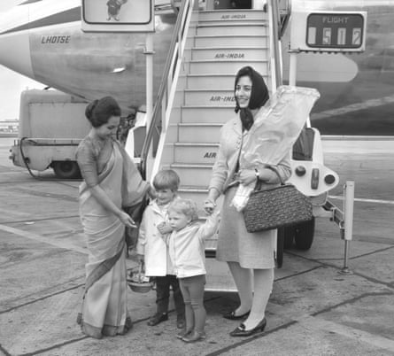 Catherine Freeman, right, in the mid-1960s at London Airport, with her sons Matthew and Tom, boarding a flight for New Delhi, India, where her second husband, John Freeman, was British high commissioner.