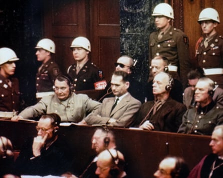 Rudolf Hess, centre, at the Nuremberg Trials after the second world war.