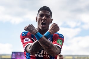 Patrick van Aanholt celebrates scoring the fourth goal for Crystal Palace as they beat Bournemouth 5-3 at Selhurst Park. Crystal Palace scored five goals in a Premier League game for only the third time.