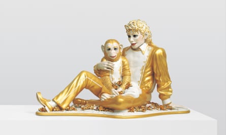 Jeff Koons’ Michael Jackson and Bubbles, 1988, porcelain, 42 x 70 1/2 x 32 1/2 in.