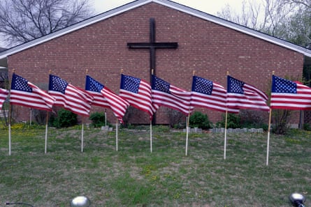 American flags in front of a building