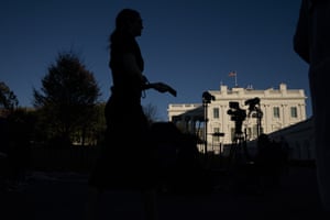 Journalists gather outside the White House after election day.