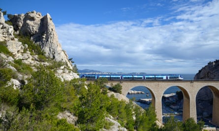 A train crosses a viaduct near Marseille.