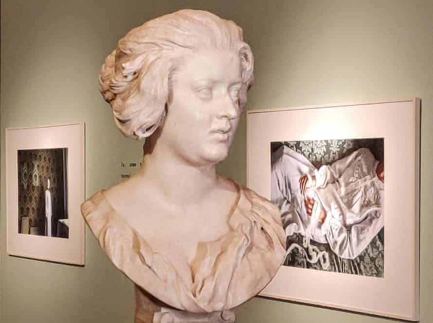Bernini’s Bust of Costanza Bonarelli displayed with portraits by the Italian photographer Ilaria Sagaria of women disfigured with acid