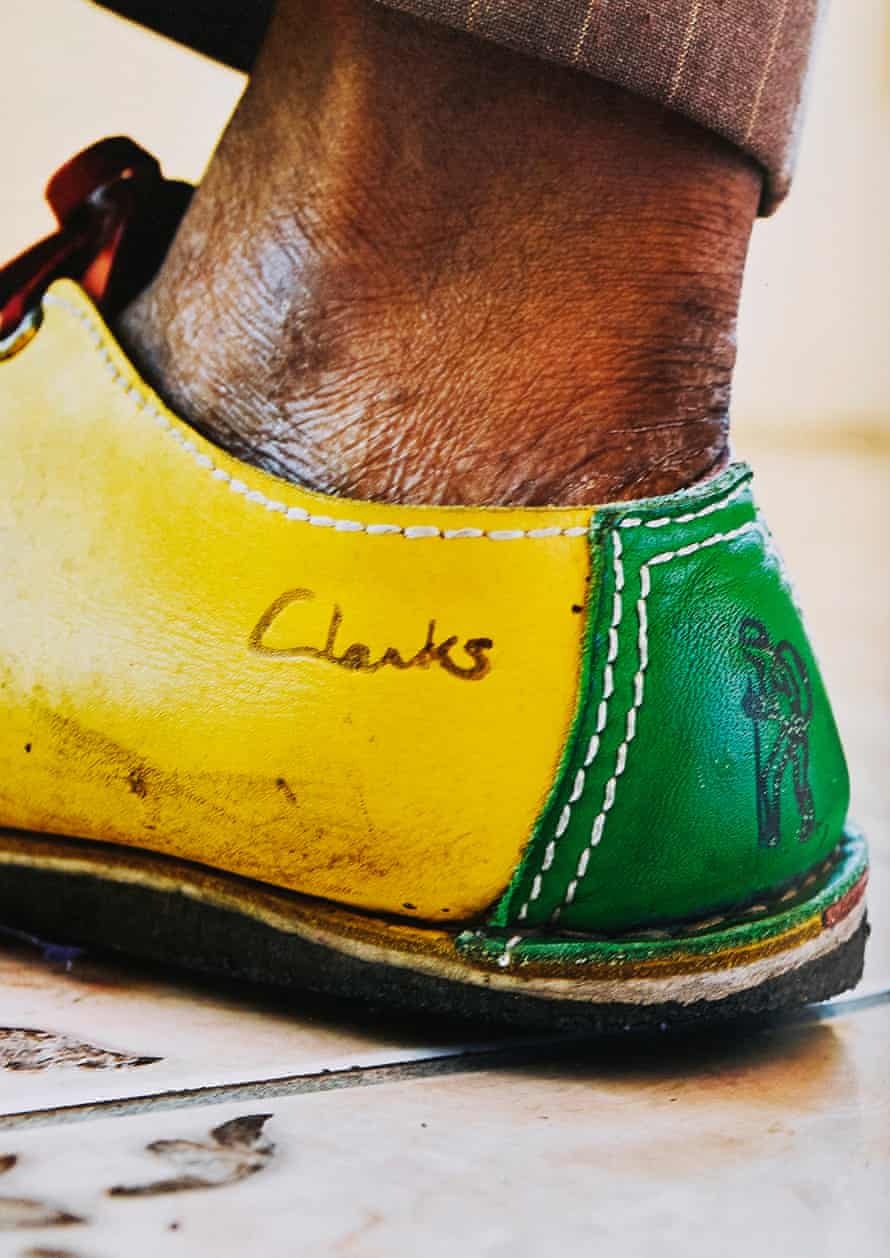 Locally made Desert Treks in the red, gold and green of the Rastafarian flag