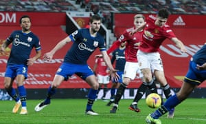 Daniel James of Manchester United gets to the ball to scoring his teams ninth goal.