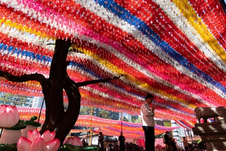 People visit Jogyesa temple in Seoul