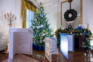 The East Room. According to Jill Biden’s office, the theme for the 2021 White House holiday season is Gifts from the Heart.