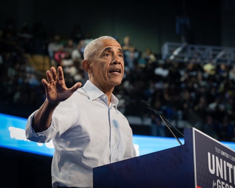 Obama speaks to a crowd at a rally in Georgia