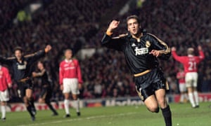 Raul celebrates scoring for Real Madrid against Manchester United in the Champions League in April 2000