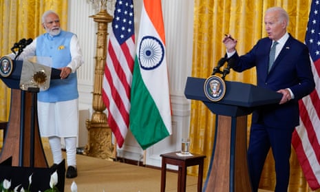 Joe Biden and Narendra Modi at a news conference