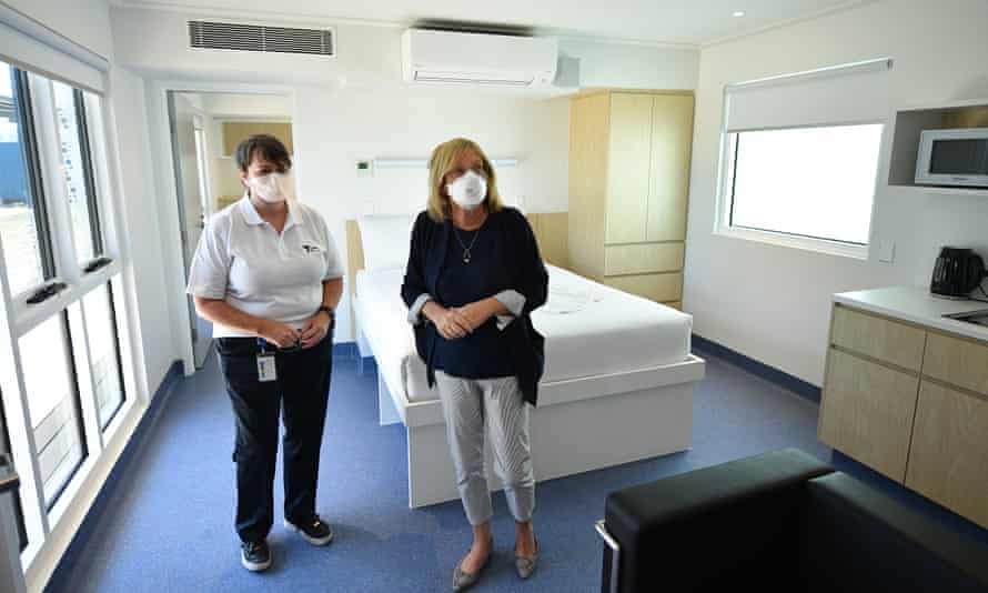 Victorian police minister Lisa Neville (right) tours the newly constructed Victorian Quarantine Hub in Mickleham