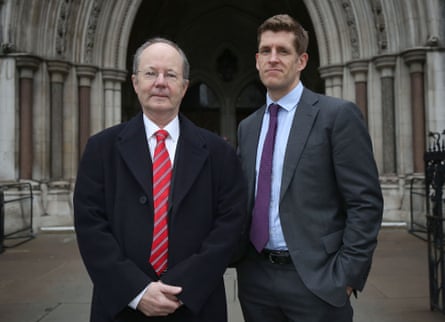 CEO of ClientEarth James Thornton (left) and ClientEarth lawyer Alan Andrews outside the high court in London.