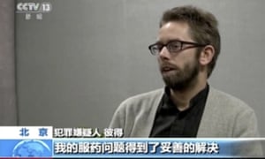 Peter Dahlin speaks on camera in a still from video released by China Central Television