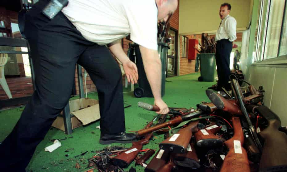 Firearms surrendered in Sydney as part of Australia’s gun buyback scheme under tough firearm laws introduced after Australia’s worst shooting massacre in Port Arthur, Tasmania in 1996. Gun control advocates say the tighter laws brought in in 1996 Port are being weakened. 