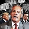 Montage of Nigel Farage, Donald Trump and Jordan Bardellaa