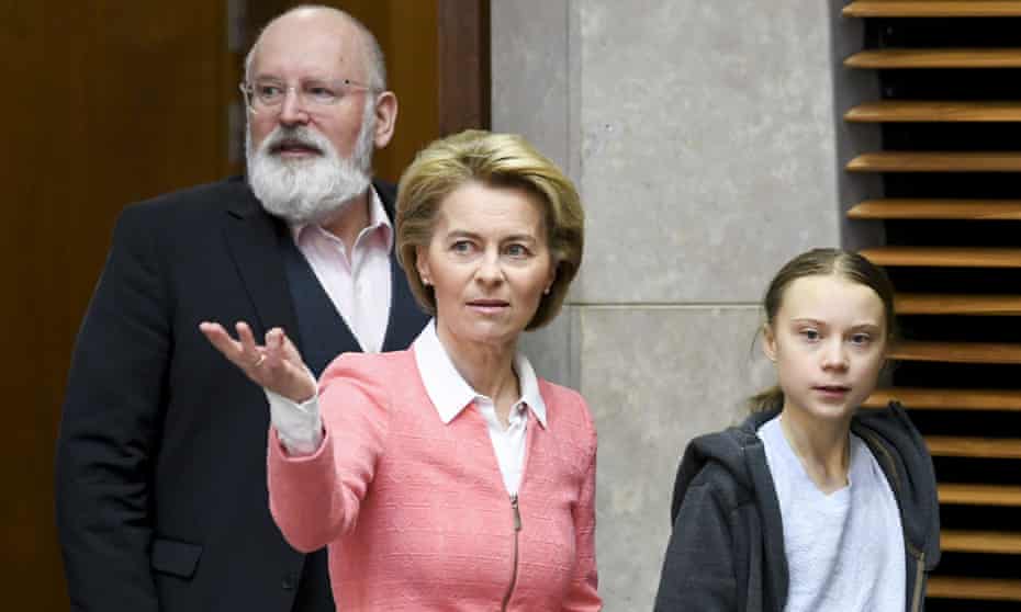 Frans Timmermans and Ursula von der Leyen meet Greta Thunberg in Brussels on Wednesday