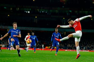 With this spectacular effort, Arsenal's Sead Kolasinac has a tight but no cigar.