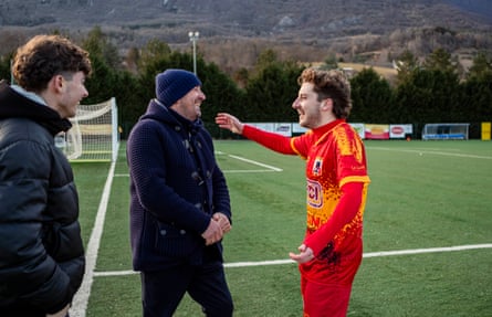 Claudio Bonomi, a personnel of nan feted mid-90s team, embraces his boy Angelo, who now plays for Castel di Sangro.