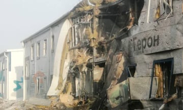 A damaged building after a Ukrainian drone attack in Yelabuga, Russia.