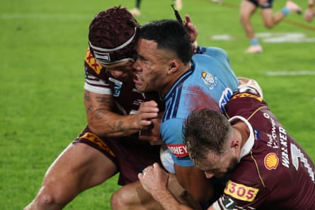 Kalyn Ponga’s tackle on Tolutau Koula that saw him sent off.