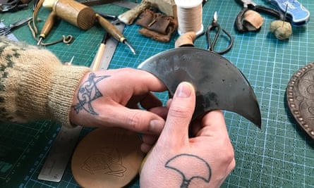 Hamish Lamley (AKA Pictavia Leather), in his workshop.