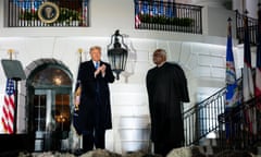 Swearing-in Ceremony of the Honorable Amy Coney Barrett, Washington, District of Columbia, U.S. - 26 Oct 2020<br>Mandatory Credit: Photo by White House/ZUMA Wire/REX/Shutterstock (10977176p) President DONALD TRUMP and Justice CLARENCE THOMAS at White House during Justice Barrett's swearing-in ceremony. Swearing-in Ceremony of the Honorable Amy Coney Barrett, Washington, District of Columbia, U.S. - 26 Oct 2020