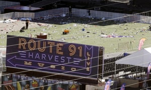 Investigators at the site of the Route 91 Harvest music festival, where a gunman killed more than 50 people from a room at the Mandalay Bay hotel.