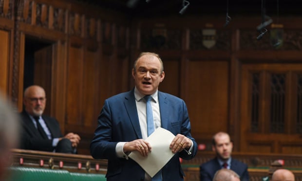 Ed Davey standing to speak in a socially distanced House of Commons.
