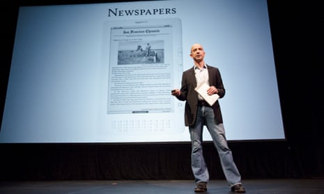 Jeff Bezos, owner of the Washington Post and executive chairman of Amazon, announcing the new Kindle DX electronic book reader.