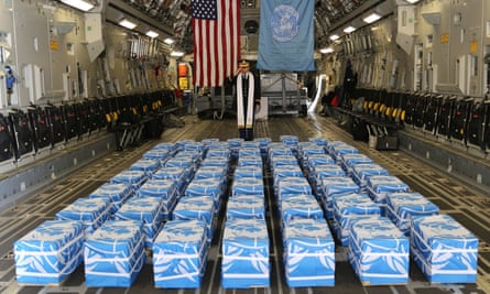 The 55 cases of remains returned by North Korea at Osan air base on 27 July.