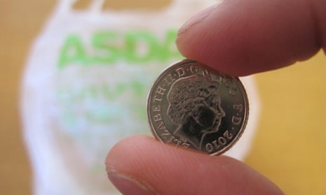 5p coin and plastic bag