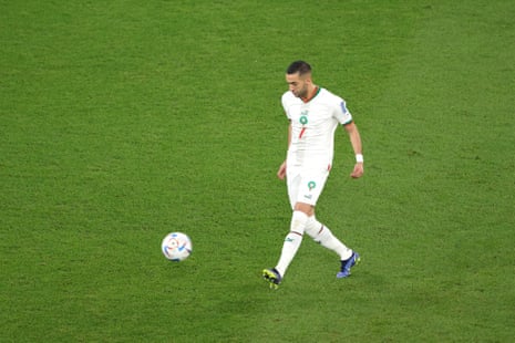 Hakim Ziyech of Morocco scores the team's first goal.