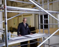 Jeremy King stands amid scaffolding inside Simpson’s in the Strand