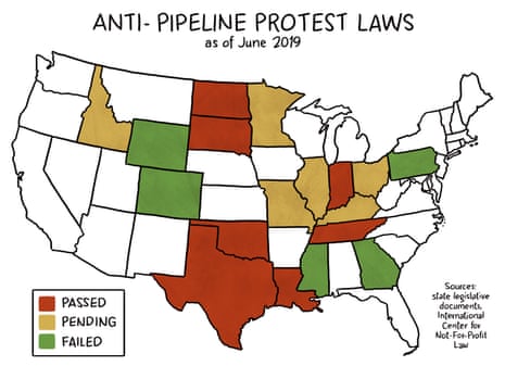 Seven US states have passed laws that ratchet up the penalties for activists protesting.