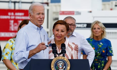 Biden with Congresswoman Nydia Velázquez at Port of Ponce in Puerto Rico on Monday.