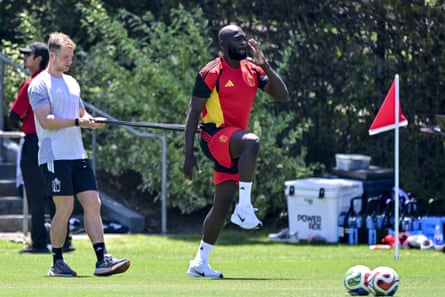 Romelu Lukaku is put done his paces astatine Belgium training.