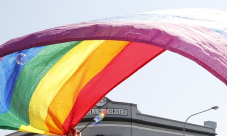 A rainbow flag at a Pride rally in Brisbane on Saturday