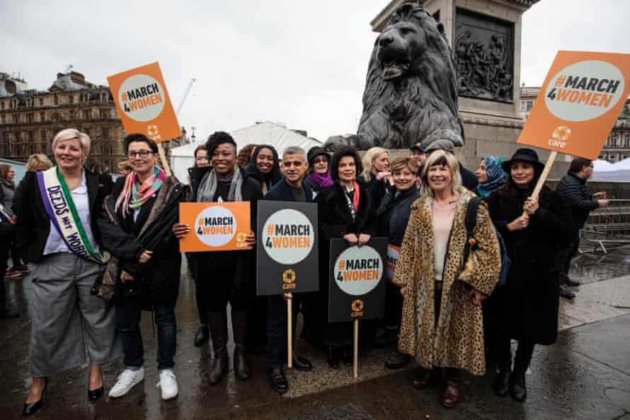 Butler (fourth left) on the March4Women in London in March 2018, alongside celebrities, activists and other politicians, including the mayor of London, Sadiq Khan (fifth left)