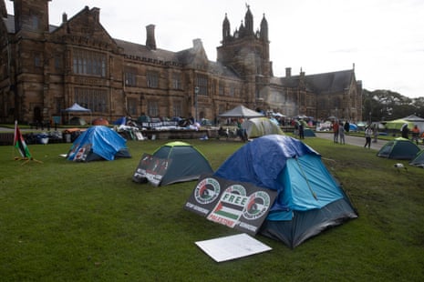 The pro-Palestine encampment at University of Sydney pictured in early May.