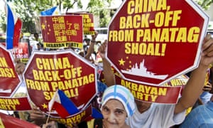 Filipino protesters in Manila stage a rally demanding China pull out of the contested Scarborough Shoal in the South China Sea