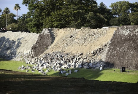 A part of the stone wall of the Kumamoto castle was damaged after an earthquake struck Kumamoto in the Kyushu island of southern Japan.