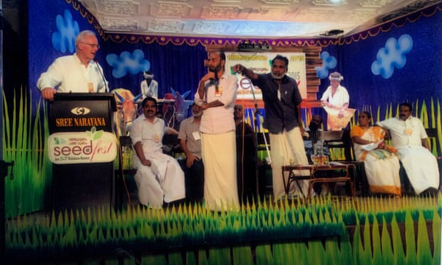 Robin Murray speaking at the Fair Trade Alliance Kerala seed festival, 2015