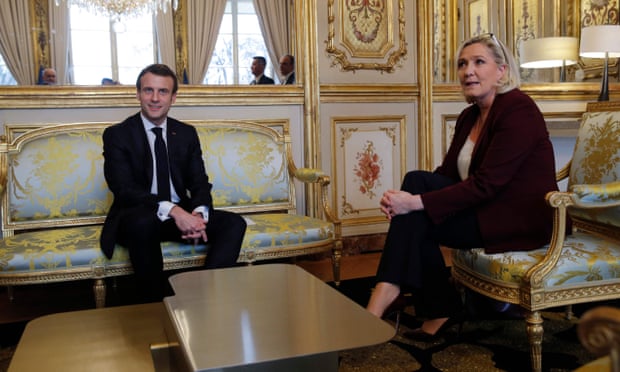 Macron with Marine Le Pen at the Elysee Palace in Paris, February 2019.