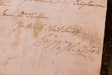 George Washington’s signature on his 1777 letter praising attacks by local militia of British forces during the Revolutionary War
