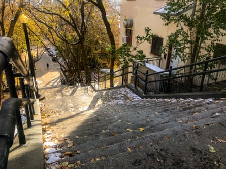 Love among the dead leaves … steps in Mount Royal Park, Montreal.