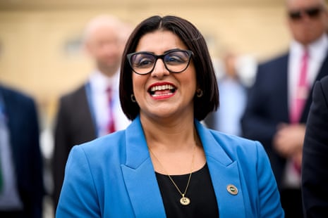 Home secretary Shabana Mahmood speaking with people at the Five Eyes summit.