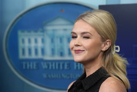Karoline Leavitt gives a wink at a press briefing at the White House on 1 May.