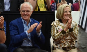Malcolm Turnbull and wife Lucy Turnbull watch in Sydney on Saturday.