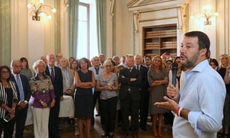 Matteo Salvini attends a farewell meeting with employees and officials of the interior ministry in Rome on Thursday